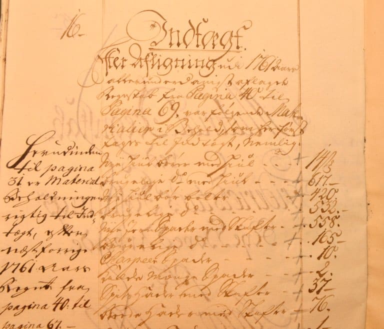 Materialoversikt fra 1762 for Fredrikstad festningens «nye hovedarbeider».