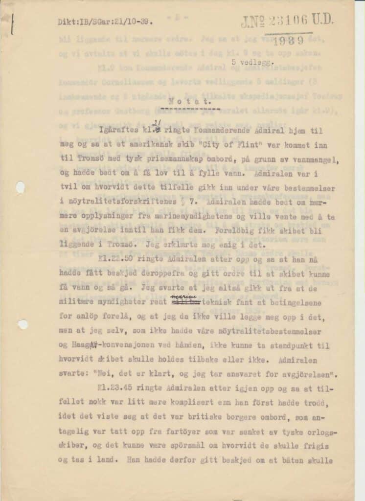 Notat datert 31.10.1939, side 1