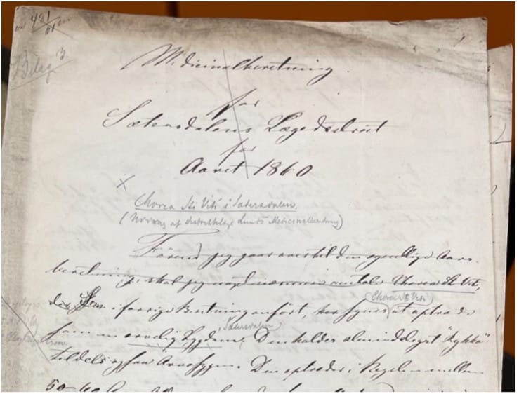 Bilde 1: Forsiden til distriktslege Johan Christian Lunds medisinalberetning om Setesdal fra 1860 (foto: Arkivverket ved Per Ormestøyl)