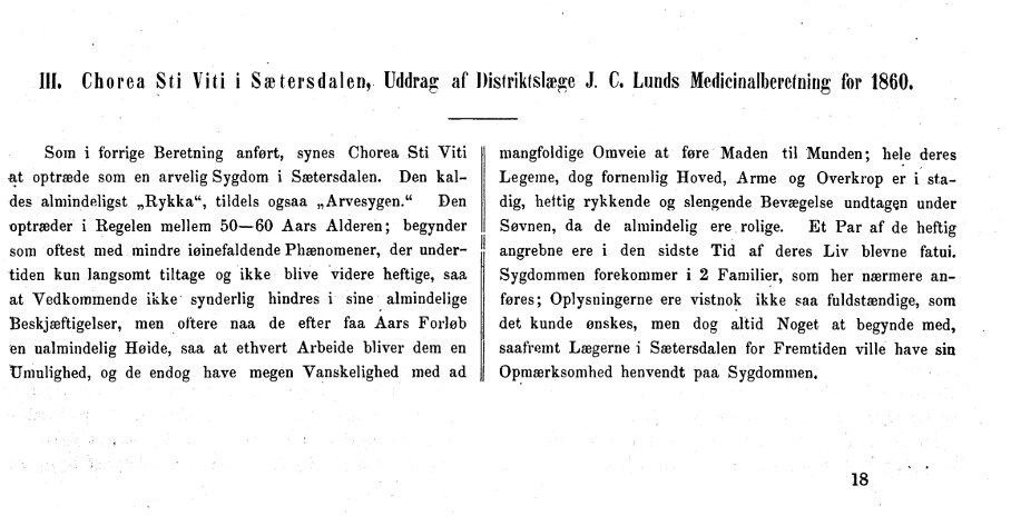 Bilde 2:  Avskrift av Lunds Medicinalberetnig fra 1860
