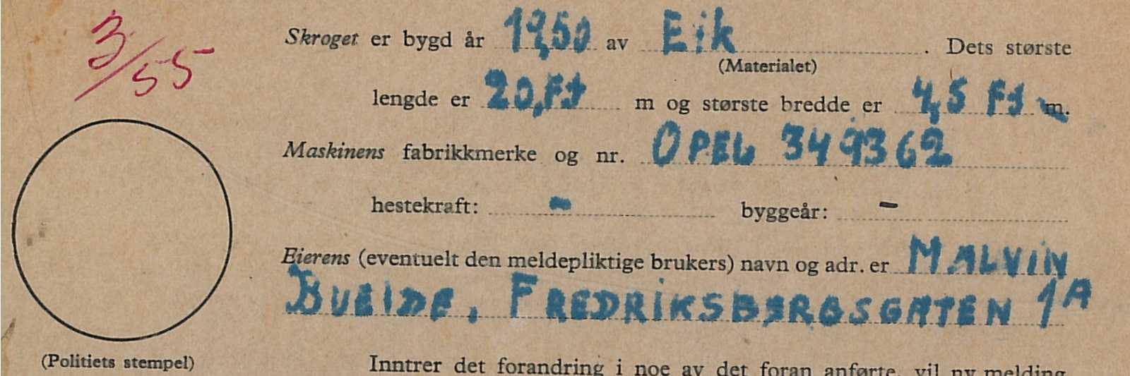 Registreringskort fra småbåtregisterer for Bergen. Statsarkivet i Bergen.