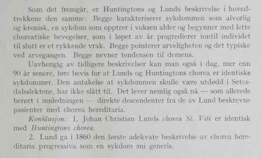 ​​​​Bilde 6: Ørbeck og Quelpruds bok fra 1954 konkluderer med at Lund og Huntington begge beskriver begge samme sykdom (side 13) 