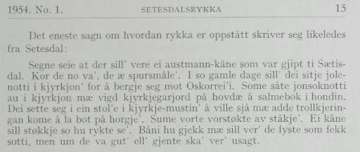 Bilde 7: Fra Ørbeck 1954, sagn om historien til Setesdalsrykkja.
