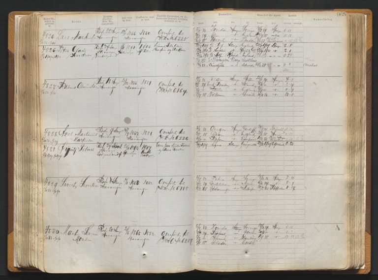 Annotasjonsrullen fra Stavanger sjømannskontor med oppføringen av Lars Markussen som nummer 4826.