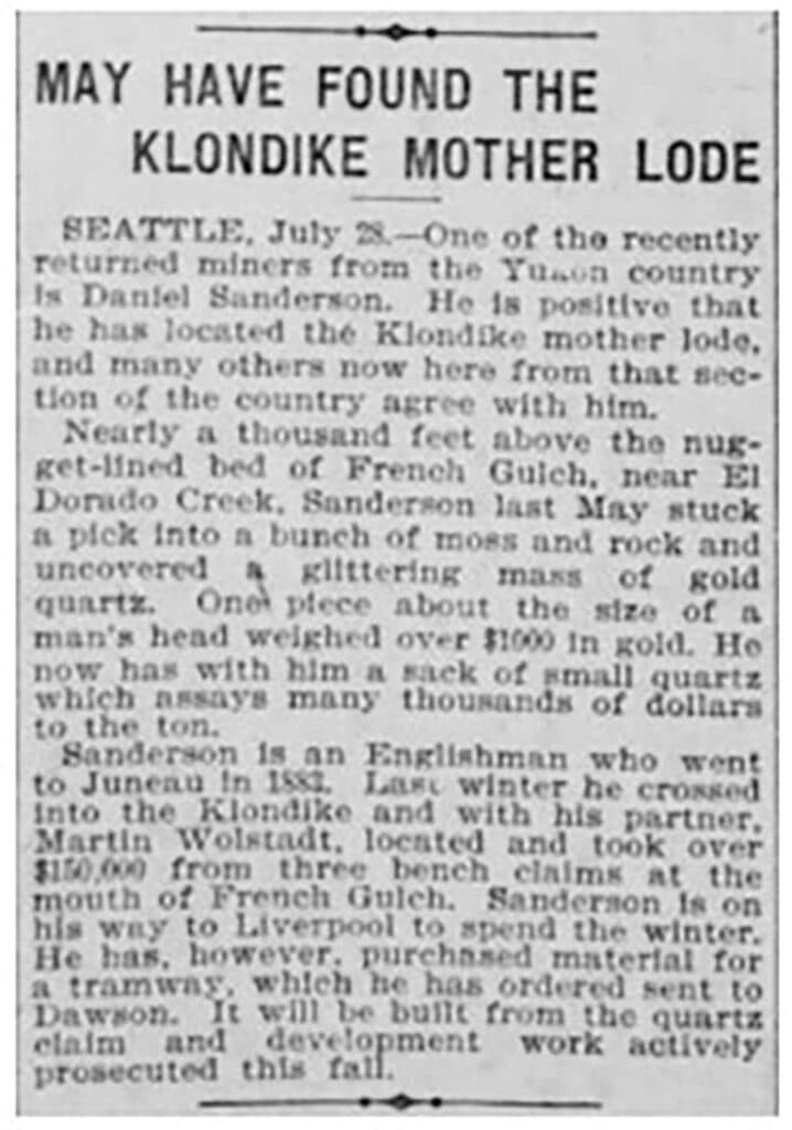 Oppslag i San Francisco Call 29. juli 1898.