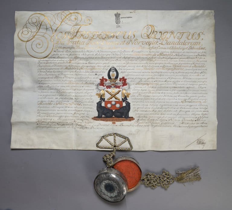 Riksarkivet dipl., Adelsbrev og Dannebrogspatenter, Depositum Morgenstierne 1755.