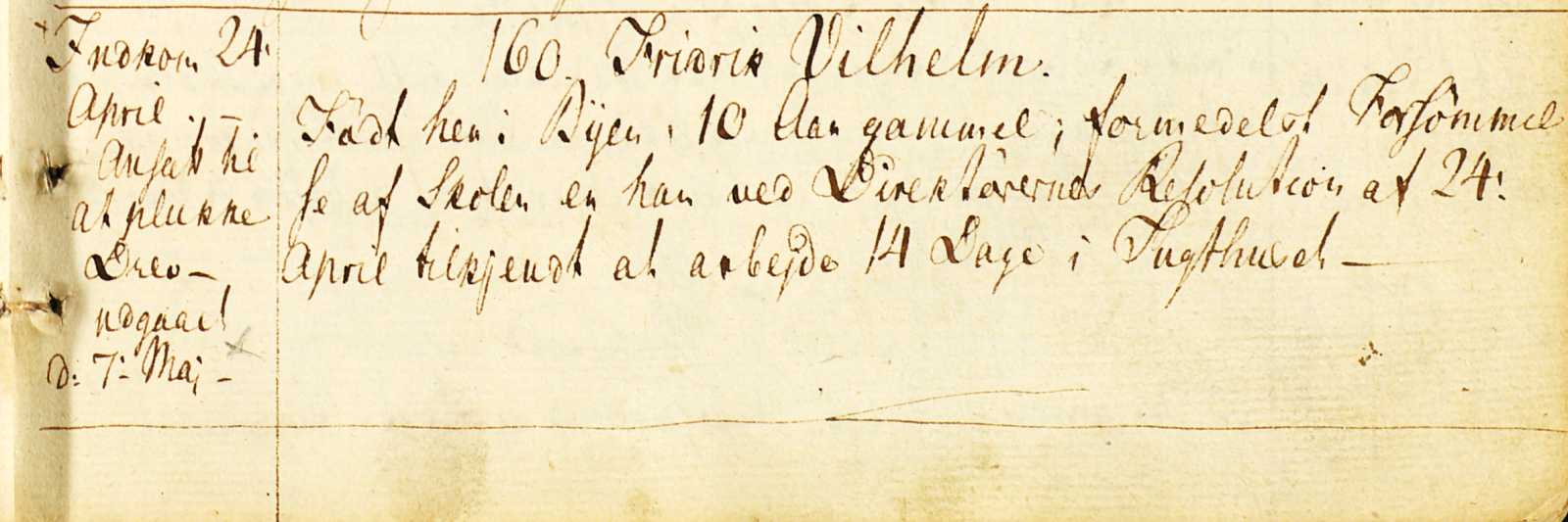 Dette er trolig den yngste som har sittet i tukthuset. Den ti år gamle gutten Fridrik Vilhelm måtte sone 14 dager fra 24. april 1801 fordi han hadde forsømt skolen.