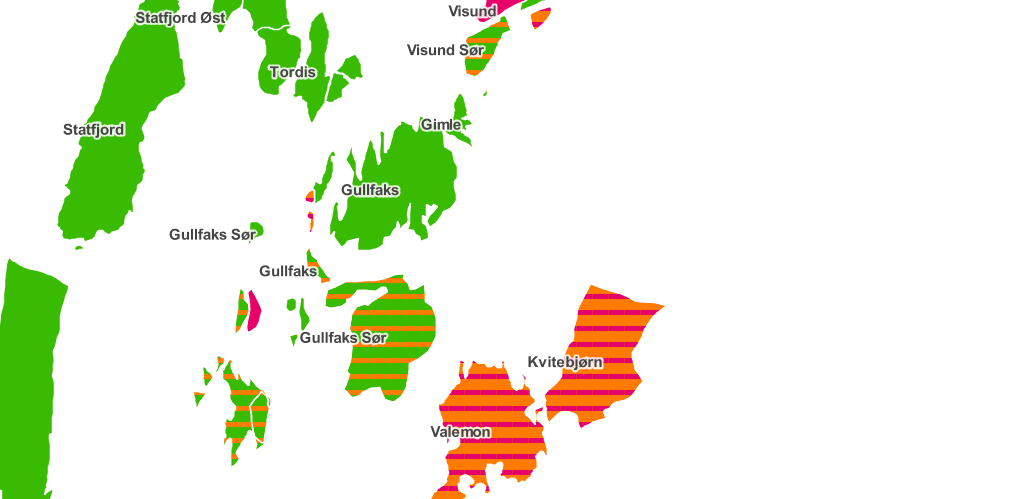 Kartet ovenfor er utformet av Norsk Oljemuseum, som i 2011 lanserte nettsiden Petroleumskartet.no. Her finnes en nøyaktig oversikt over oljefeltene på norsk sokkel til dags dato. I Drivverdighetsrapporten fra 1980 for Delta – Øst, senere Gullfaksfeltet, ligger det et tilsvarende kart (se nedenfor) over feltet slik det fremkom av de første undersøkelsene som pågikk fra 1978 til 1980. Kontrastene mellom de to kartene er store og viser at over 30 år med oljevirksomhet på feltet har ført til stadig nye utvidelser. Hovedfeltet ble etter hvert bygd ut med tre store plattformer, Gullfaks A, B og C. Produksjonsstart på B- plattformen var 29. februar 1988 og på C- plattformen 4. november 1989. Statoil er fremdeles operatør og har en eierandel på 70 % sammen med Petoro som har de resterende 30 %. I følge Statoils Årsmelding for 2010 består Gullfaksfeltet av 95 oljebrønner og 9 gassbrønner og har en daglig gjennomsnittsproduksjon på 109 800 fat olje.