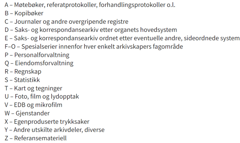 Oversikt som viser alle seriene i et allment arkivskjema.