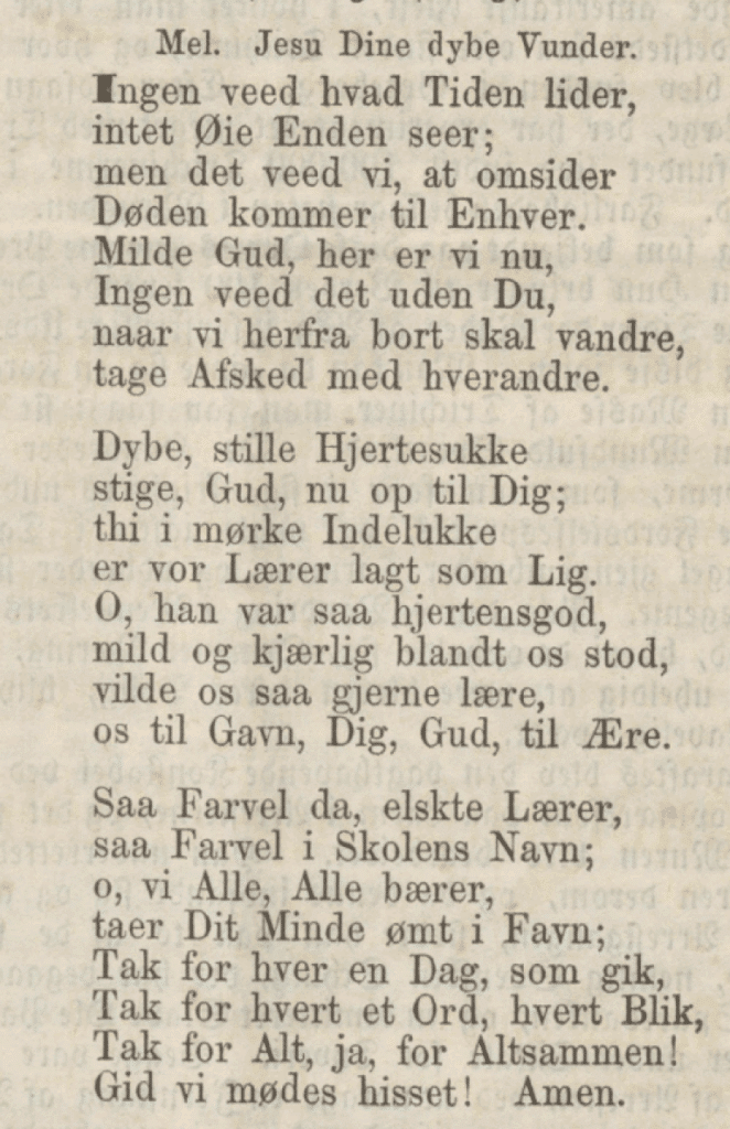 Salmen som ble brukt i Bøberts begravelse, trykt i Stavanger Amtstidende og Adresseavis 3. oktober 1865, med første vers fremhevet.