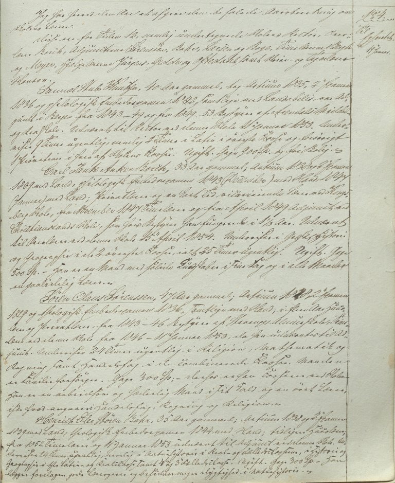 Utsnitt av rektor Knutzens årsmelding fra 1856, ført inn i skolens kopi‑protokoll og med oversikt over lærerstaben det året.