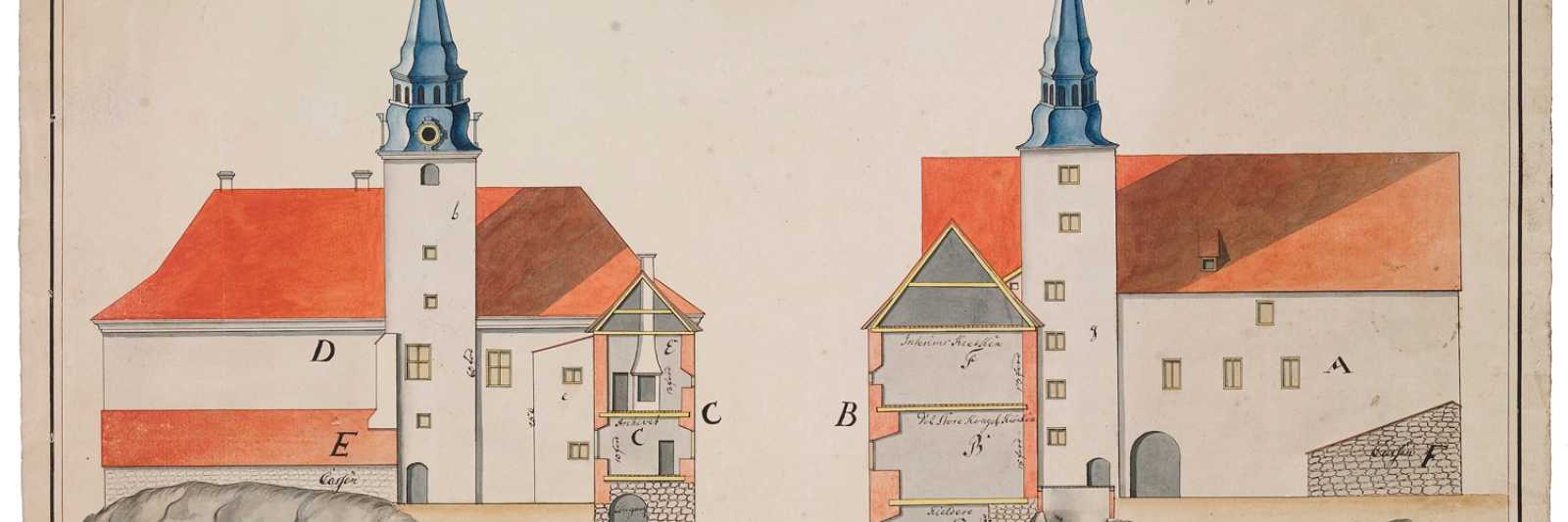 Plantegning av Akershus slott i akvarell