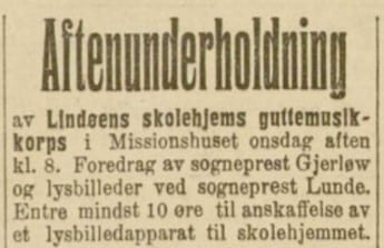 Annonse i Stavanger Aftenblad 29. oktober 1912 om korpsets kveldsunderholdning.