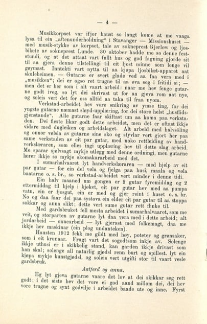 Fjerde side av årsmeldingen om Lindøy skolehjem 1912/1913.