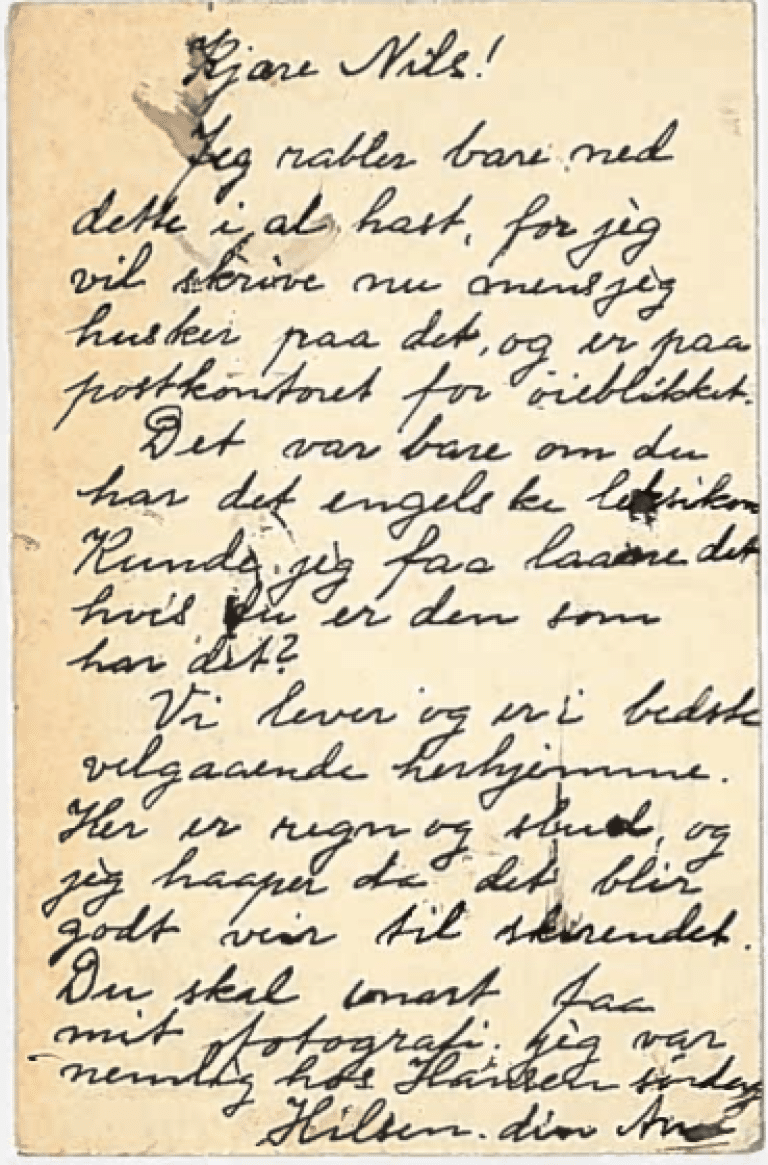 En kort hilsen fra søsteren om et boklån.