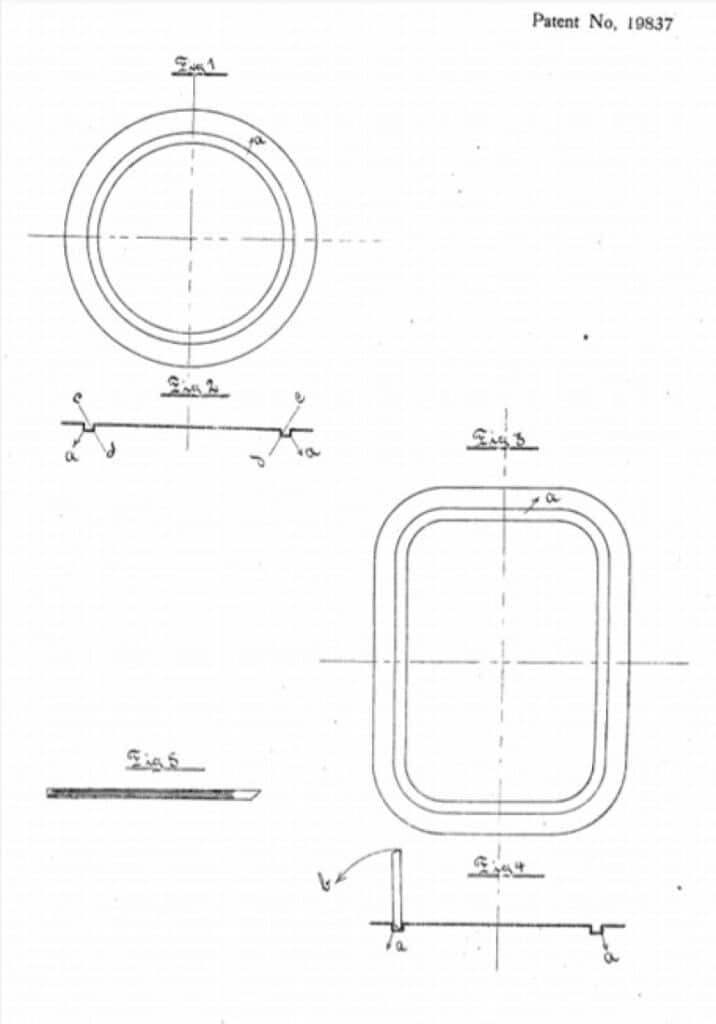 Skannede illustrasjoner av Ivar Rødders patent på åpningsanordning for hermetikkbokser, 17. august 1908.