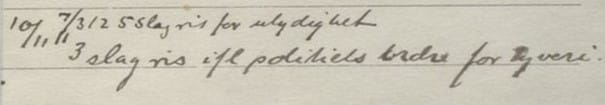 Utsnitt fra dagbok ved Petri skole 1911/1912 med Karstens to registrerte ris‑straffer.