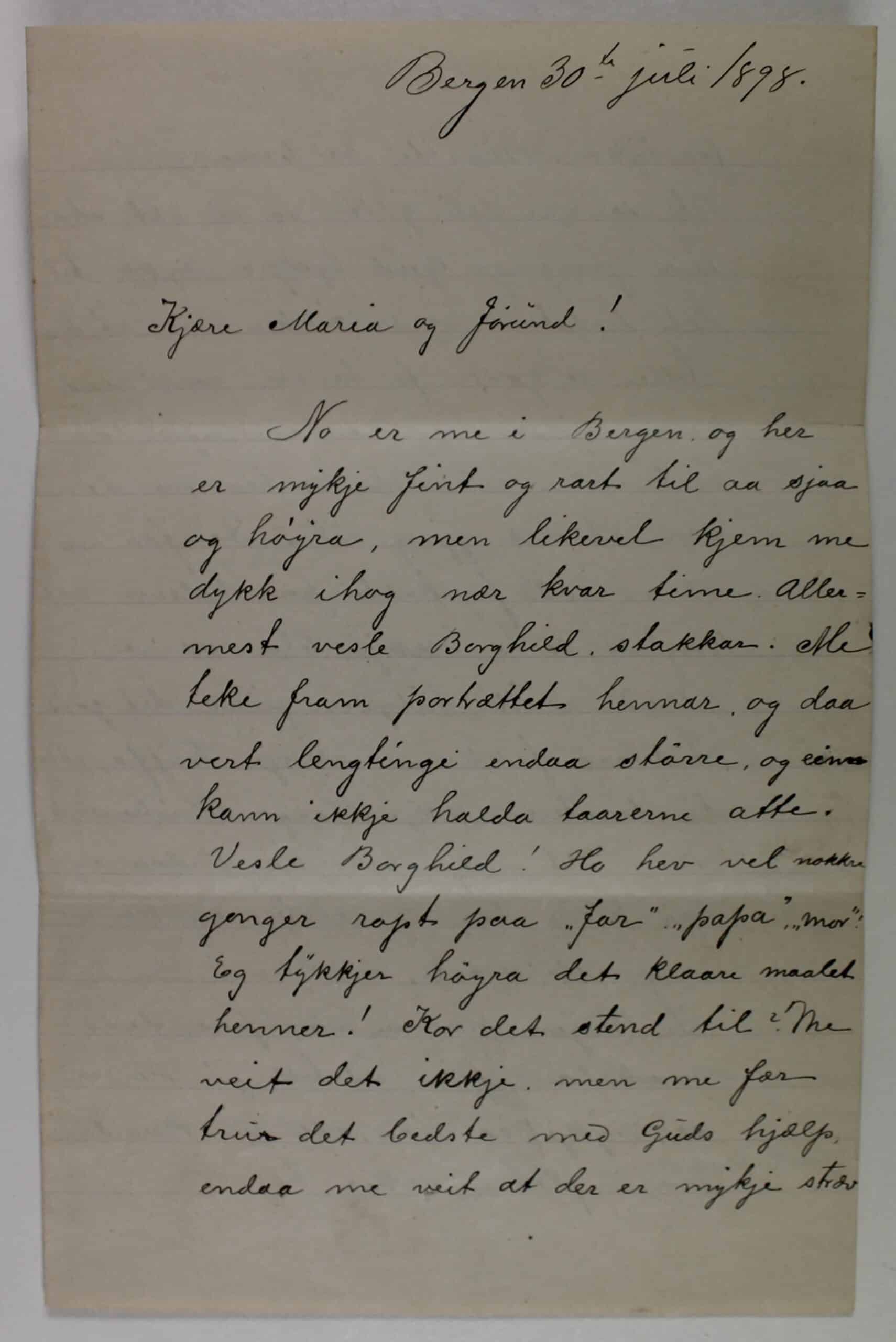 Brevet fra foreldrene er skrevet sommeren 1898. Jørund var da 11. år.