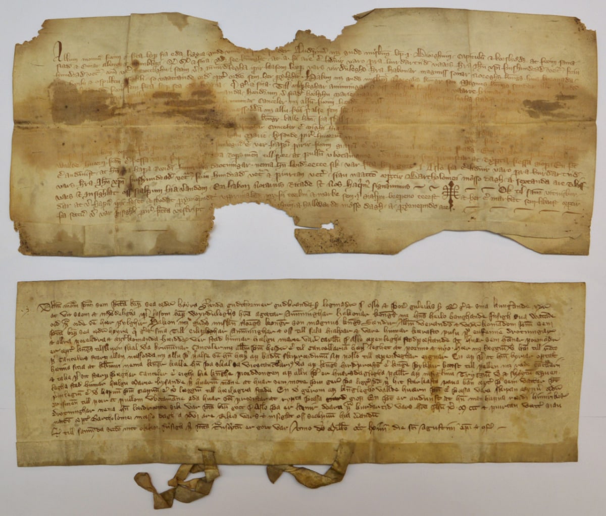 Øverst: Riksarkivets diplomsamling, AM Fasc. 51 nr. 11, 15. mai 1321, vidisse av 31. august 1314 Nederst: Riksarkivets diplomsamling, AM Fasc. 55 nr. 1, 28. august 1364, vidisse av 31. august 1314