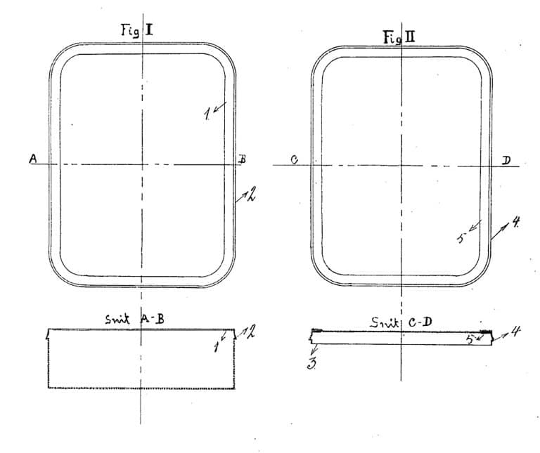 Skannede illustrasjoner av Ivar Rødders patent på kileutpressing for hermetikkbokser, publisert i Norsk Patentblad nr. 41, 14. oktober 1907.