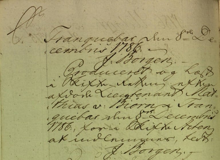 Skiftet ble sluttet på Tranquebar den 8.desember 1786