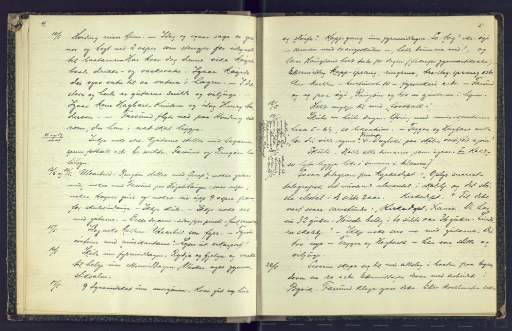 Utdrag fra Storsteins dagbok om dagliglivet på Lindøy i 1913.