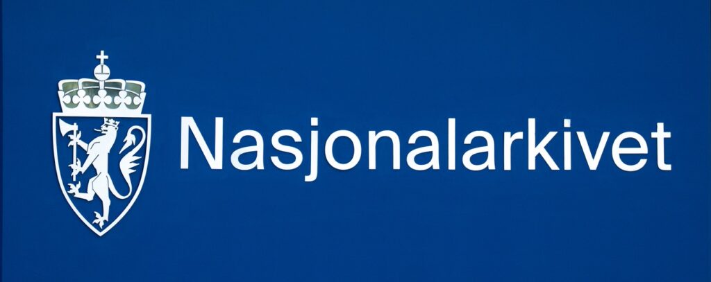Nasjonalarkivets skilt på blå vegg